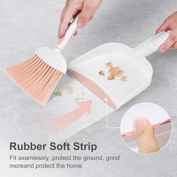 NACENA Small Dust Pan and Brush Set, Mini Broom and Dustpan Set Small Hand Broom and Brush Combo Dust Pan for Home Cleaning Drawers Desktop Sofas and Outdoor, Pink