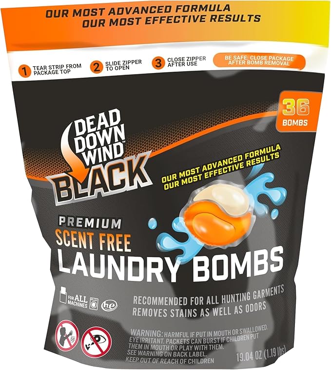 DEAD DOWN WIND BLACK Premium Unscented Laundry Detergent Pods (36 Ct) - Scent Eliminating Detergent Pods for Clothing and Gear - Durable Hunting Scent Eliminators - Advanced Hunting Gear