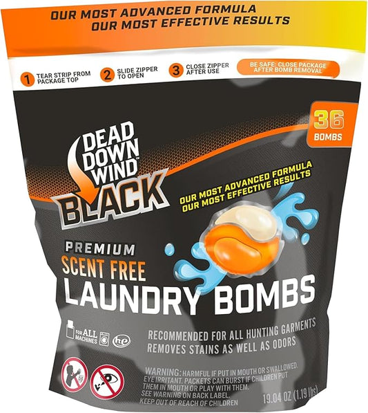 DEAD DOWN WIND BLACK Premium Unscented Laundry Detergent Pods (36 Ct) - Scent Eliminating Detergent Pods for Clothing and Gear - Durable Hunting Scent Eliminators - Advanced Hunting Gear