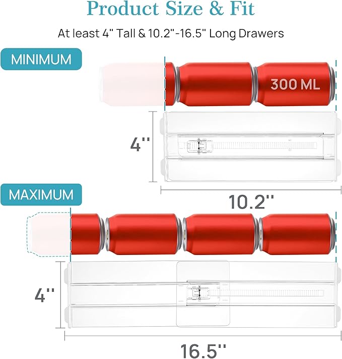 Vtopmart 8 Pack Drawer Dividers for Clothes, 4" High 10.2"-16.5" Adjustable Expandable Dresser Drawer Organizer, Clear Plastic Separators for Dresser, Baby Clothing, Underwear, Cosmetic, Toiletries