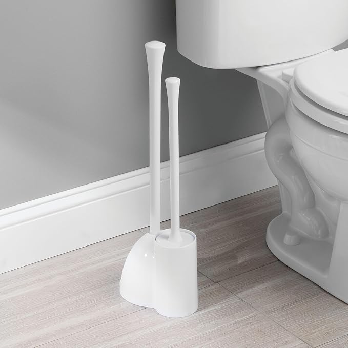iDesign Compact Plunger Set for Bathroom Cleaning and Storage-Set of 2-White Toilet Brush