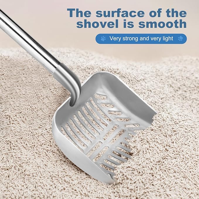 Metal Cat Litter Scoop, 32in cat Scooper for Litter Box,Removable Stainless Steel, Non-Bending Heavy Duty Cat Litter Scoop, Non-Stick Long Handle Cat Litter Scooper with Fixed Bracket