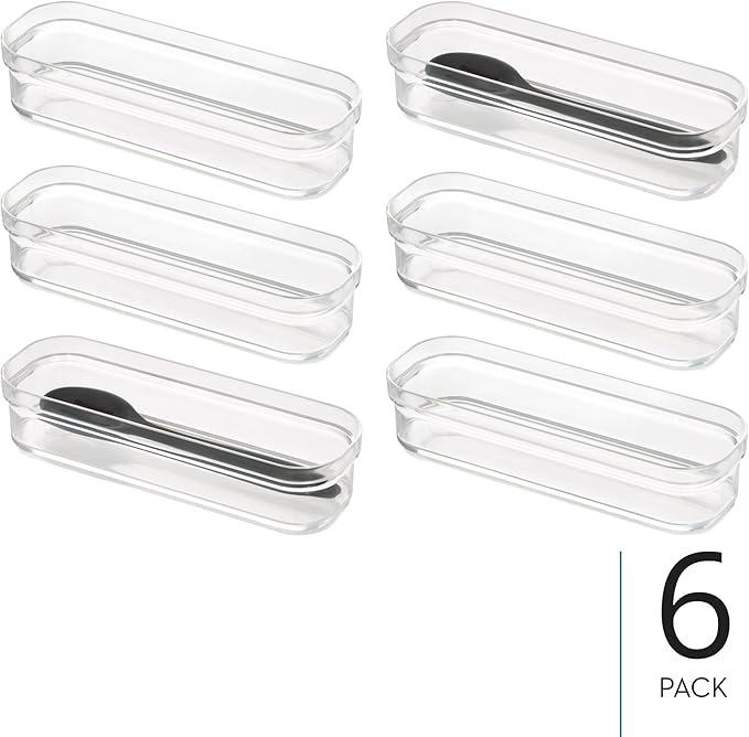 iDesign Plastic Drawer Organizer Bins - Storage for Kitchen, Bathroom, and Desk Drawers - Set of 6 - Clear