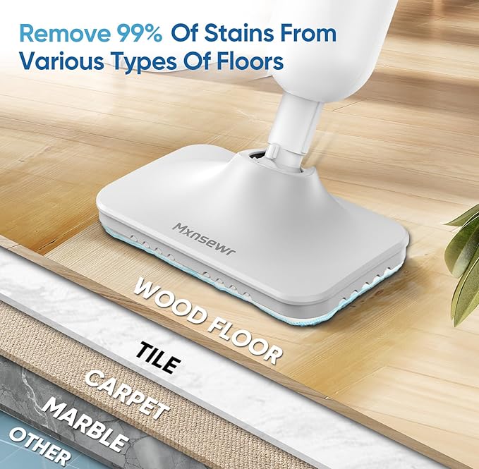 Steam Mop All-in-one Multi-Functional Powerful Steam Cleaner, Handheld Detachable Floor Steamer with 2 Steam Level, SKD5 380ML Water Tank & 23FT Power Cord for Whole Home Use（White）