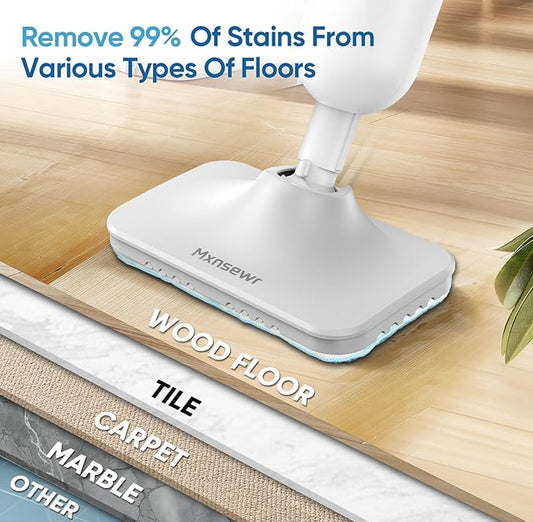 Steam Mop All-in-one Multi-Functional Powerful Steam Cleaner, Handheld Detachable Floor Steamer with 2 Steam Level, SKD5 380ML Water Tank & 23FT Power Cord for Whole Home Use（White）