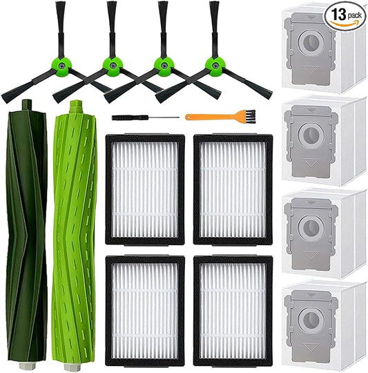 Replacement Parts for iRobot Roomba E5 E6 E7 i2 i3 i3+i4 i4+ i5 i5+ i6 i6+ i7 i7+ i8 i8+/Plus i1 E i j Series Robot Vacuum,1 sets of multi-surface roller brushes 4 Vacuum bags 4 filters 4 side brushes