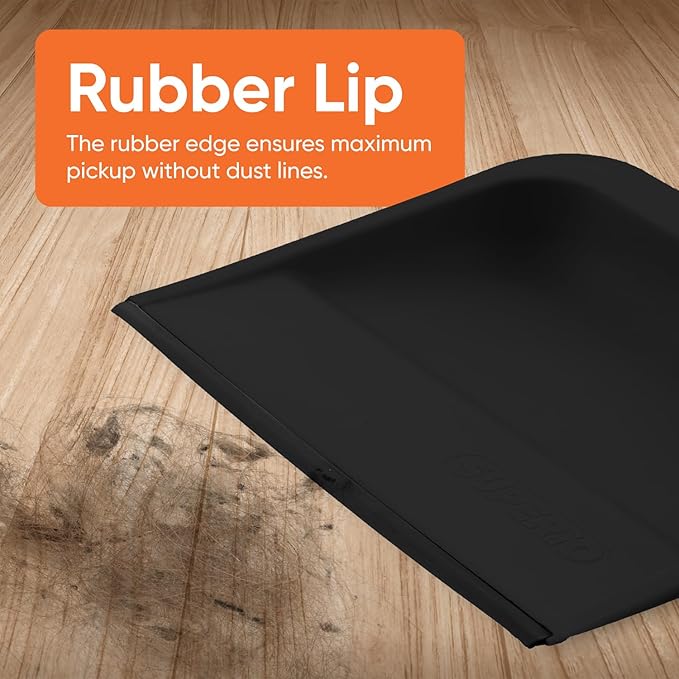Superio Clip-On Dustpan with Rubber Lip - 10-inch Wide Durable Plastic Dust Pan with Comfort Grip Handle, Black, 3-Pack
