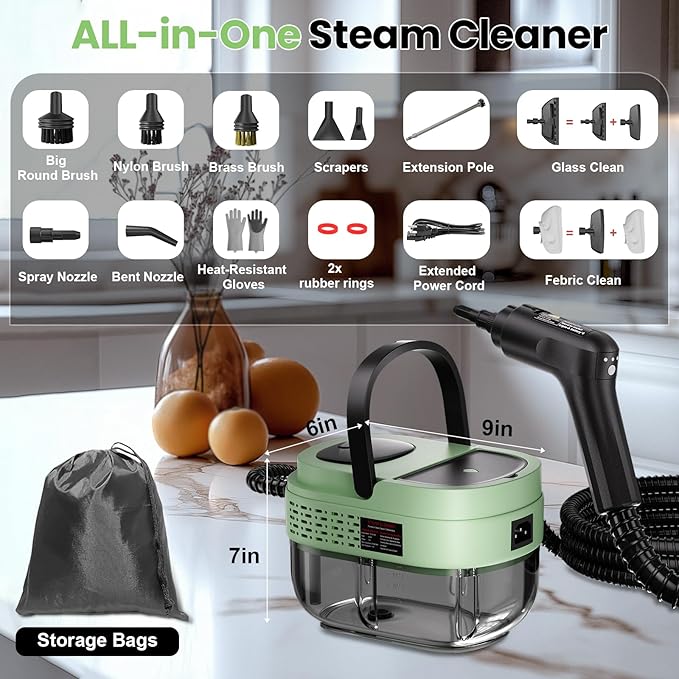 Handheld Steam Cleaner for Home, 2500W High Pressure Steam Cleaner for Car Detailing, 3 Steam Levels, 1600Ml Tank, High Heat Steamer for Bed Bugs, Couch, Furniture, Kitchen, Bathroom, Floors