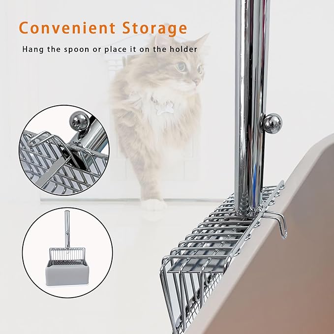 Cat Litter Scoop - Metal Cat Litter Scoop with Holder &Adjustable Sliding Baffle to Switch Size Hole&Speed Sifter - Pooper Scooper for Cats, Efficient Metal Cat Litter Scooper for Cat & Dog Litter Box