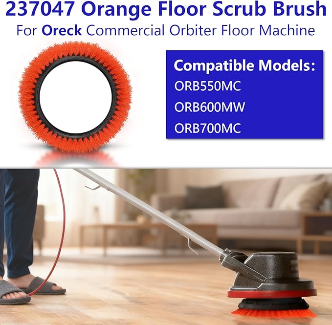 237047 Orange Commercial Tile and Resilient Floor Scrub Brush Replacement for Oreck Commercial ORB550MC, ORB600MW and ORB700MC Floor Machines, Heavy-Duty Brush, 10.5 in. Diameter