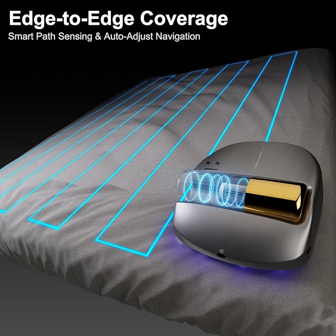3 in 1 Cordless Robot Bed Vacuum Cleaner with 270nm UV Light - Smart Navigation, 14AW Strong Suction & Edge Detection Technology for Mattress, Sofa, Carpet
