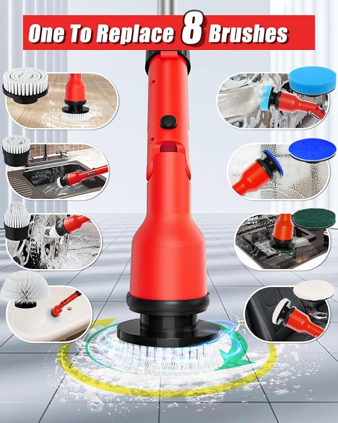 Electric Spin Scrubber Compatible for Milwaukee 18V Battery(Battery NOT Included), 1000 RPM Battery Powered Scrubber with Adjustable Extension Arm & 8 Brushes & Gloves for Tub/Tile/Floor