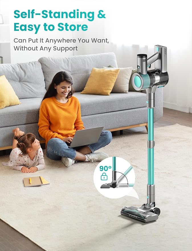 Dzaki Cordless Vacuum Cleaner, Stick Vacuum with Smart LED Display, 50KPA 55Mins Vacuum Cleaners for Home, Powerful Suction, Anti-Tangled Lightweight Rechargeable Vac for Pet Hair, Carpet