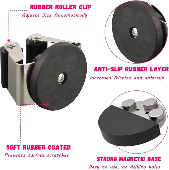 4 Pack Magnetic Mop Broom Holder, Heavy Duty Magnetic Mop Hanger for Refrigerators, Magnetic Mount Mop Broom Holder for Laundry Room Garage Kitchen Workshops Metal Shed