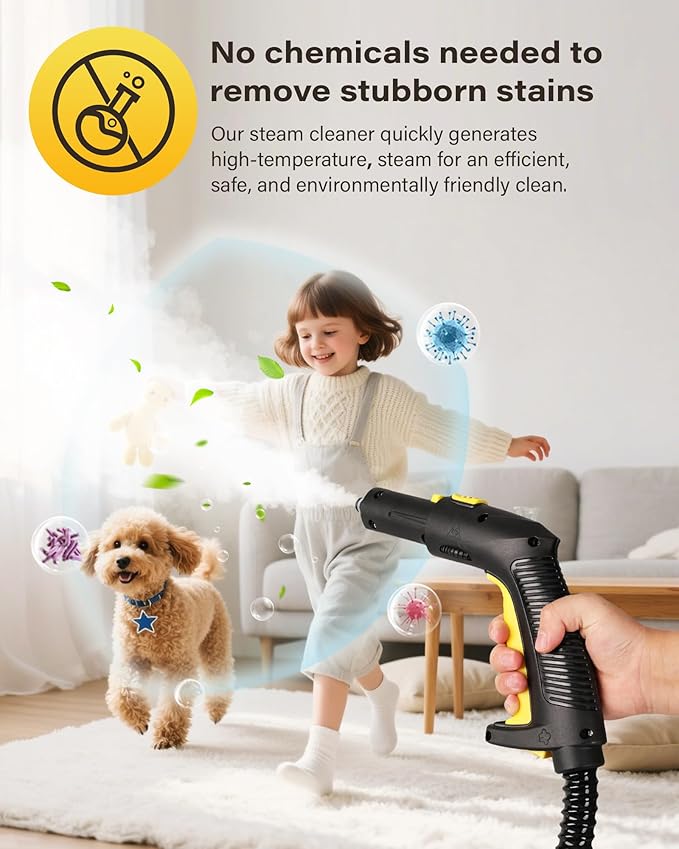 Multi-Purpose Steam Cleaner for Grout, Tile, Car Detailing & Home Appliances - 23 Attachments for Grime, Grease, Bacteria Removal - with 16.4ft Long Cord