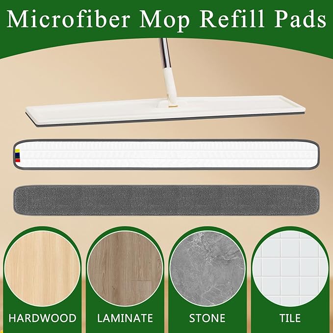 3 Pcs Large 48 Inch Commercial Replacement Microfiber Pads Reusable Wrestling Wet Mop Refill Pads for Flat Mop Frames Wet and Dry Use (Micronfiber & Cotton,Grey)