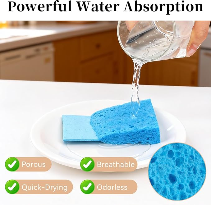 6 Pcs Kitchen Sponges for Dishes Cleaning, Non Scratch for Non Stick Cookware, Compressed Natural Cellulose Sponges, Dish Washing Scrubbers, Scrubbing Pads for Household, Bathroom (Multicolor)