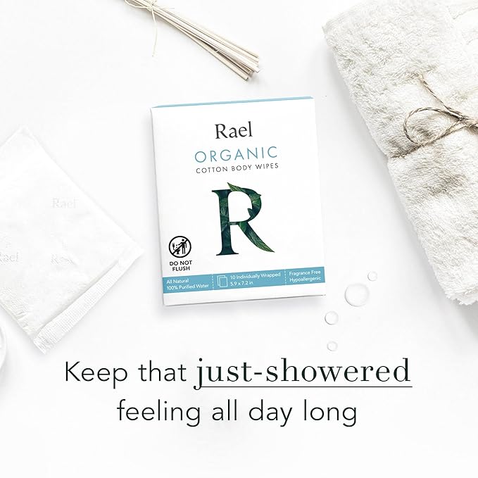 Rael Organic Cotton Wipes - Body Cloth, Individually Wrapped, All Skin Types (10 Count, Pack of 2)