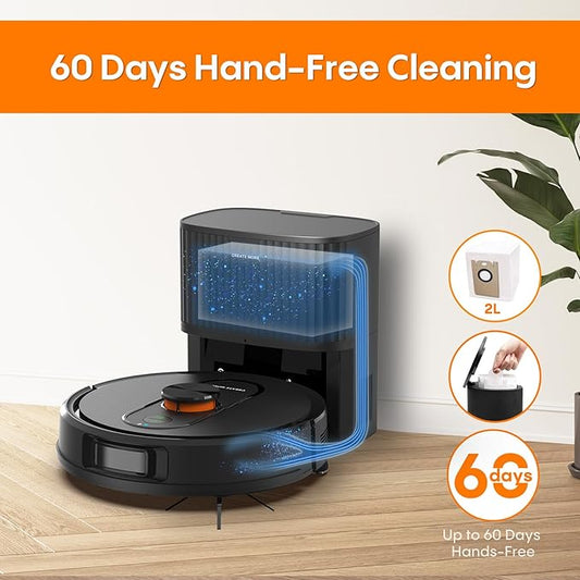 Robot Vacuum and Mop with Self-Emptying, Robotic Vacuum with 90-Day Hands-Free, Mapping, 5000Pa, LiDAR Navigation, Cleaning, Wi-Fi/App/Alexa Control, No-Go Zones,Ideal for Pet, Hard Floors, Carpet
