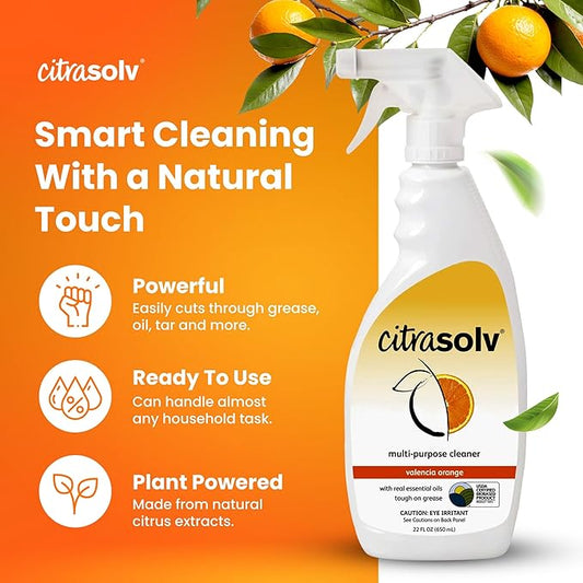 Citra Solv All Purpose Cleaning Spray – Powerful Citrus Degreaser for Kitchen & Bathroom, Multi-Surface Cleaner, No Harsh Chemicals, Valencia Orange 22oz (Pack of 3)