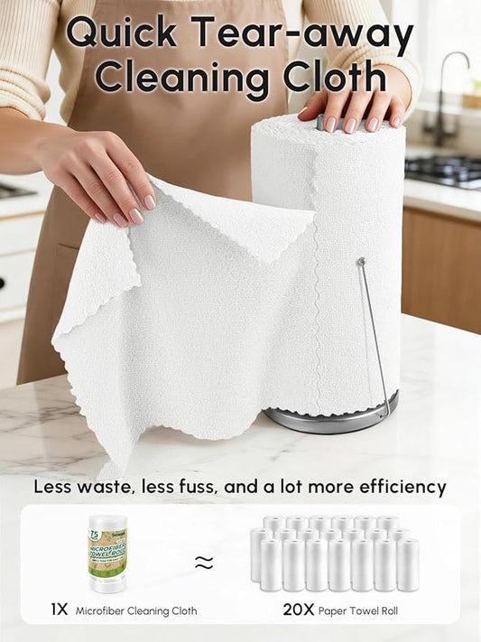 Microfiber Cleaning Cloths Roll, 75 Pack Tear Away Microfiber Towels Roll, 12" x 12" Lint Free Rags, Reusable Cleaning Cloths, Washable, Scratch Free,Ultra Absorbent Dish Rags(White)