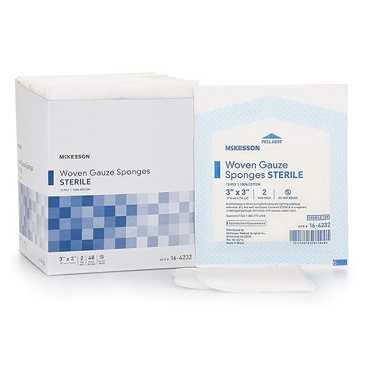 McKesson Woven Gauze Sponges, Sterile, 12-Ply, 100% Cotton, 3 in x 3 in, 40 per Pack, 30 Packs, 1200 Total