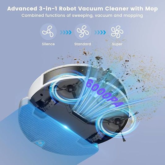 OKP Robot Vacuum and mop Combo L6 Aqua,LiDAR Navigation, 3.7 inch Super Thin,150 Mins,6000Pa Powerful Suction, Quiet, Self-Charging Robotic Vacuum Cleaner, 2.4G&5G WiFi,Cleans Hard Floors to Carpets