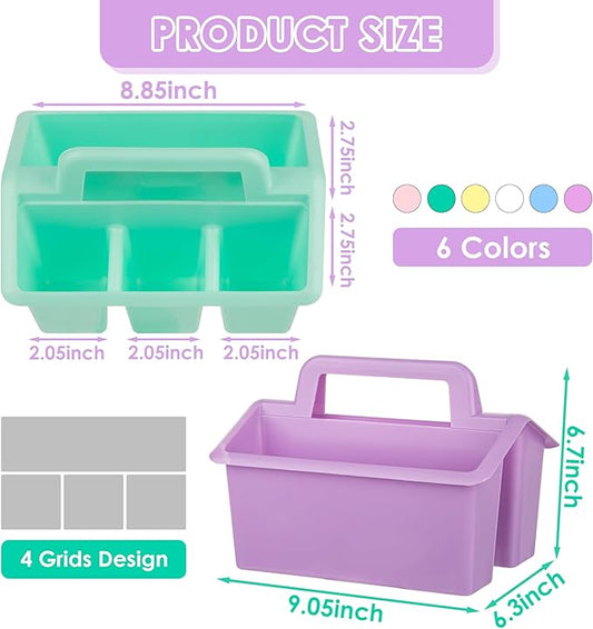Plastic Caddy With Handle,Protable Classroom Craft Caddy, 6-pack Storage Caddy For Pencil,Pen,Craft Tools (Pastel Color)