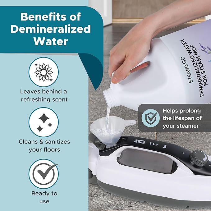 Steam & Go Demineralized Water for Steam Cleaner - PVC-Free Floor Cleaning Solution Compatible for All Steam Mops - Multi-Surface Cleaner for Home Surfaces - Lavender Scent, 128 Fl oz