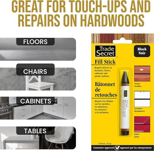 Wood Scratch Repair Fill Stick for Black Surfaces, Great for Touch-Ups and Repairs on Hardwoods Floors, Furniture, Cabinets and Plastic Surfaces.