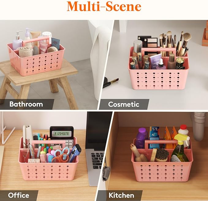 Lifewit Shower Caddy Portable, Plastic Bathroom Organizer with Handle and Holes, Hard Cleaning Basket for Toiletry Storage, College Dorm Essentials, Pink, 3 Packs