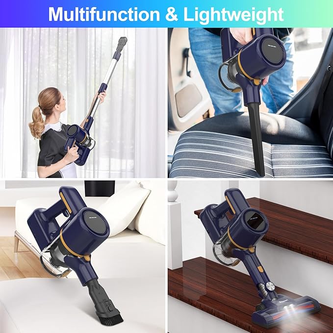 N7S Cordless Vacuum Cleaner, 6-in-1 Multifunction Cordless Vacuum, 210W Powerful Vacuum Cleaner, 6 Cell 2200mAh Stick Vacuum Cordless Rechargeable for Home (Indigo)