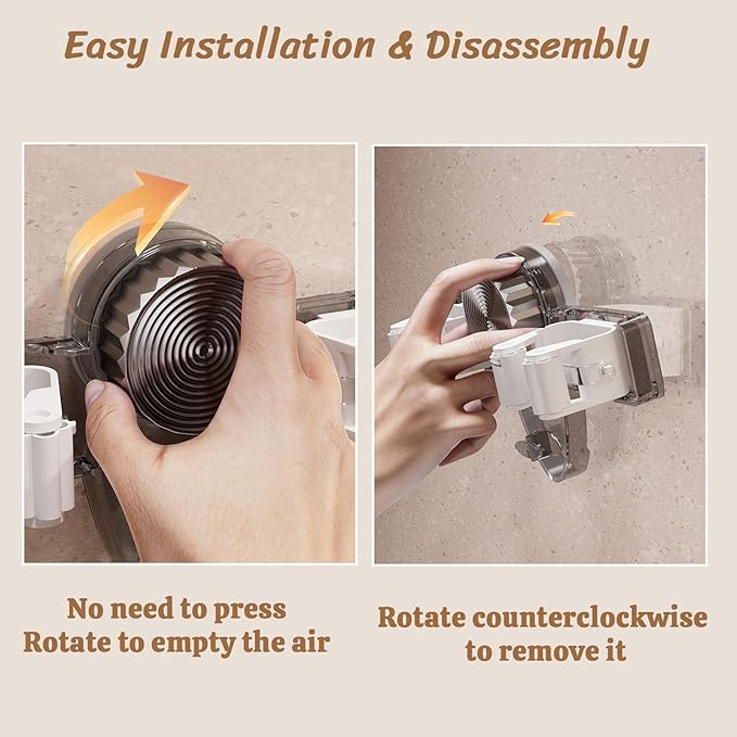 3 Pcs Wall Mounted Broom and Mop Holder Powerful Suction Cups Heavy Duty Garden Tool Organizer Rack for Garage,Self Adhesive Hanger, Spring Laundry Room Cleaning Organization