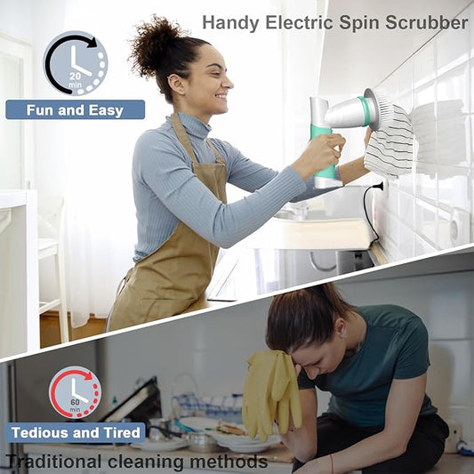 Electric Spin Scrubber, Bathroom Cleaning Brush Shower Scrubber Portable Rechargeable, Power Scrub Brush for Bathtub Sink Tile Grout Window Sill Kitchen Stove Cooker, Household Cleaning Tools