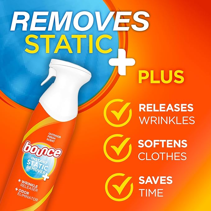 Bounce Rapid Touch-Up 3 in 1 Wrinkle Releaser Clothing Spray, Fabric Refresher, Odor Eliminator & Anti Static, 9.7 ounces (Pack of 2)