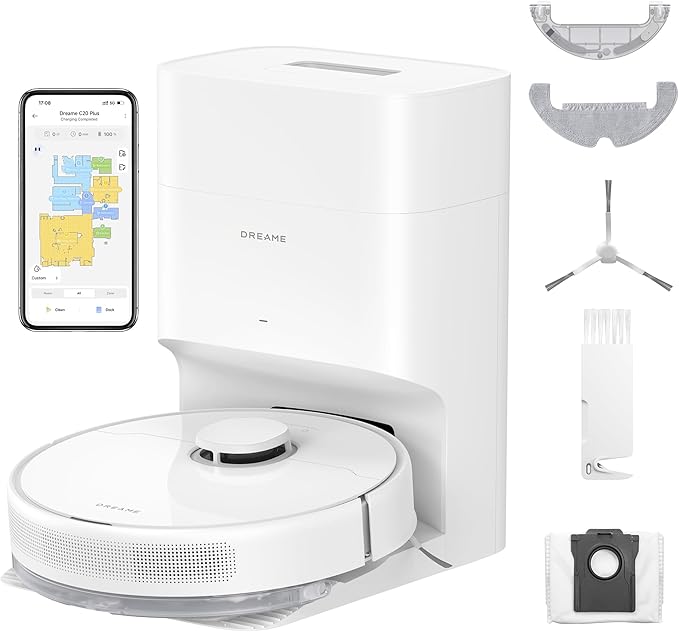 DREAME C20 Plus Robot Vacuum, 90 Days Self-Emptying Robot Vacuum and Mop Combo, 6000Pa Suction Robotic Vacuum, LiDAR Navigation, APP/Voice Control, Robot Vacuum Cleaner for Pet Hair/Carpet/Hard Floor