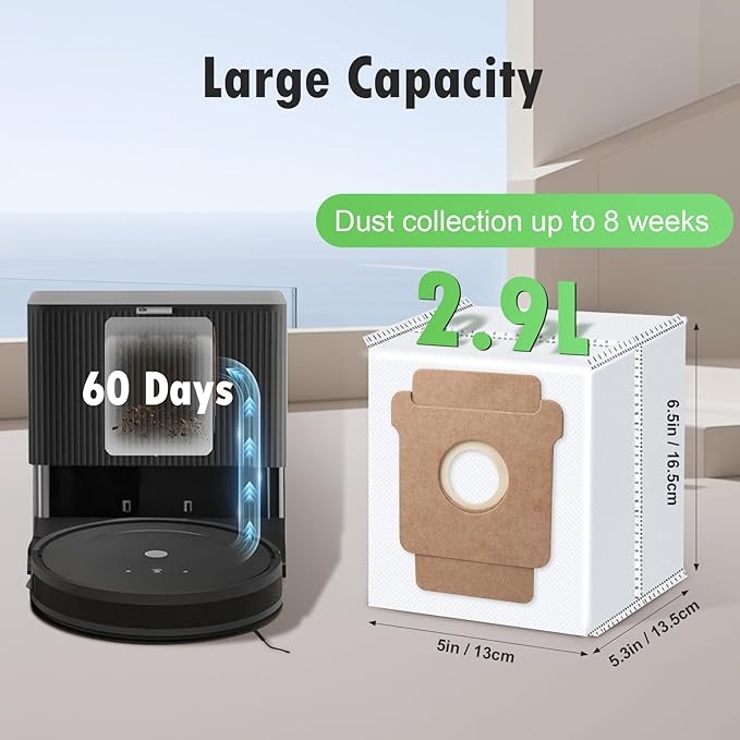 12-Pack Replacement Dust Bag Compatible with iRobot Roomba 2 Essential Q052, Roomba 104, 105 Vac, 105 Combo, Plus 405, Plus 505 Combo, Max 705 Vac, 705 combo Vacuum Cleaner, Disposable Vacuum Bags