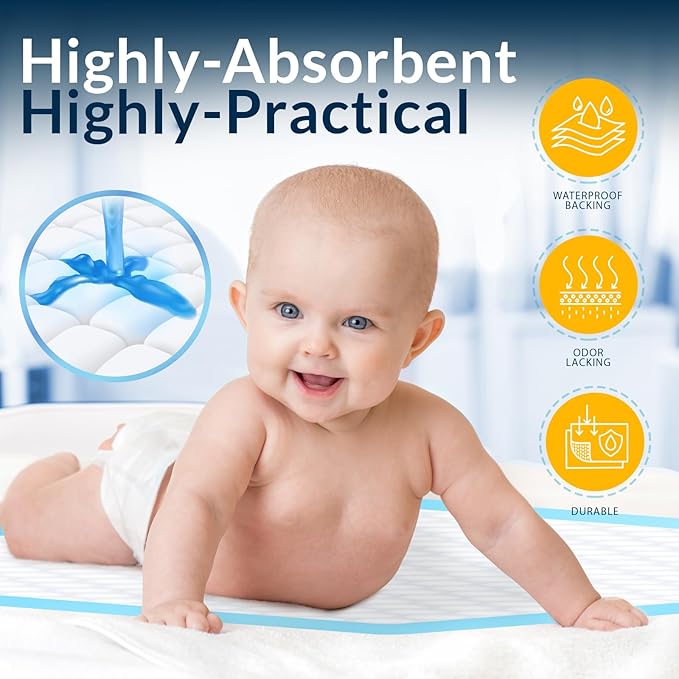 MED PRIDE Disposable Underpads 17'' x 24'' (300-Count) Incontinence Pads, Bed Covers, Puppy Training | Thick, Super Absorbent Protection for Kids, Adults, Elderly | Liquid, Urine, Accidents