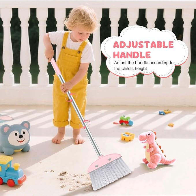 nacena Mini Broom with Dustpan & Mop for Kids, 28-in Handle Kids Brooms and Dustpan Set for Toddlers Cat-Shaped Children Broom and Cleaning Set Boys Girls Small Housekeeping Helper Sets, Pink