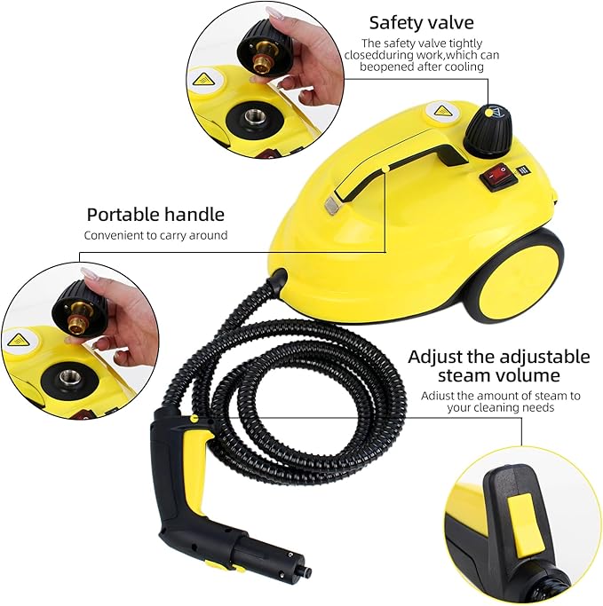 Rolling Steam Cleaner for Floors & Cars, 1800W Portable Steam Cleaner with 2.0L Tank & 5m Cord,Multi-Scenario Cleaner for Home, Car, Kitchen, Bathroom, Tile, Grout, Carpet