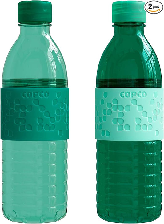 Copco Hydra 16.9oz Water Bottle, Set of 2 - Non-Slip Sleeve & BPA-Free Tritan Plastic - Dishwasher Safe, Reusable To Go Bottle - Leak-Proof, Spill-Proof, Portable Water Bottle (Green & Hunter Green)