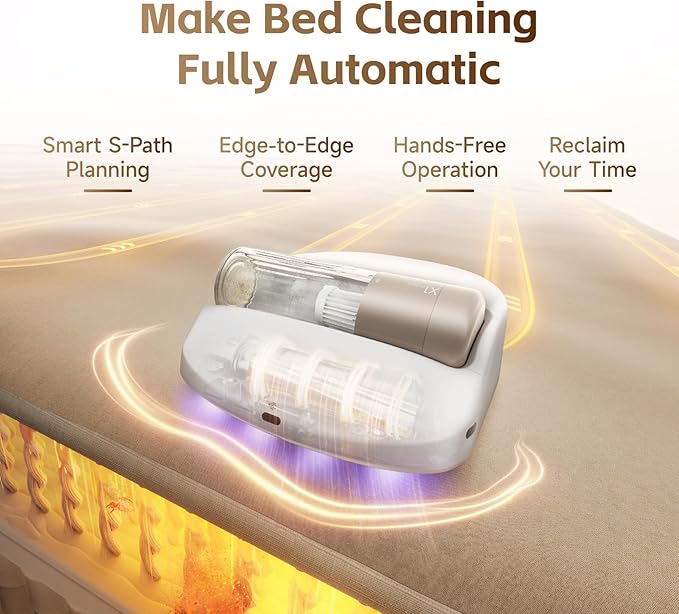 X1 Robot Bed Vacuum, Automatic Mattress Vacuum Cleaner with Intelligent Path Planning, UV-C Light, HEPA Filter, One-Click 100% Dust & Pet Hair Removal for Bed, Mattress, Sofa, Carpet
