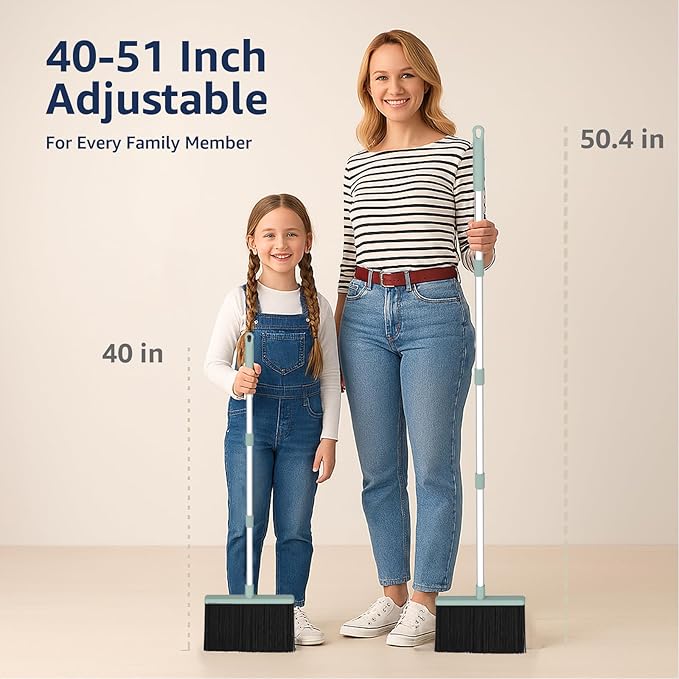 Broom and Dustpan Set – Heavy-Duty Broom and Dustpan for Home Cleaning Tool, Dustpan and Broom with Handle, Outdoor Broom and Dustpan Set • Your Home Essentials (Green)