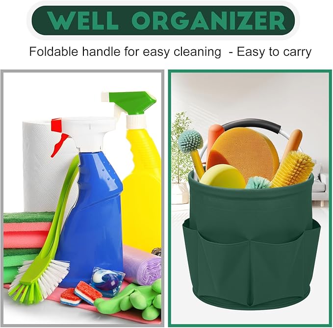 Cleaning Caddy for Cleaning Supplies,17L Cleaning Supply Caddy with Handle Foldable Cleaning Supplies Organizer Bucket Cleaning Products Organizers for Home, Garden (Grass Green)