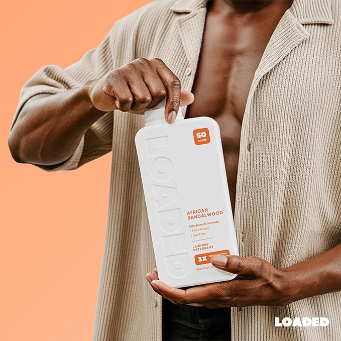 Loaded Laundry Detergent, Luxury Cologne Scented | 50 Loads | Sandalwood & Vanilla | Skin-Friendly & Plant-Based | Made in USA | 32 oz