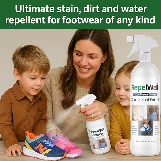 Shoe & Boot Stain & Water Repellent (24oz) Eco-Friendly, Pet-Safe Spray Keeps Fabric, Leather & Suede Clean & Dry