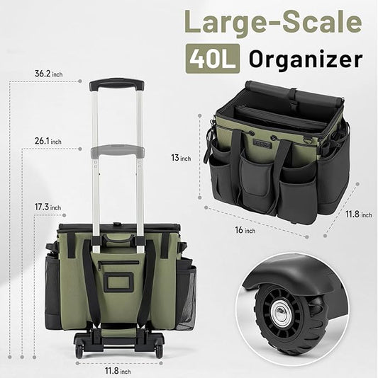 Large Cleaning Caddy for Cleaning Supplies Organizer, Rolling Cleaning Caddy Bags with Wheels for Housekeepers, Cleaning Carts on Wheels for Home Car Office Picnic
