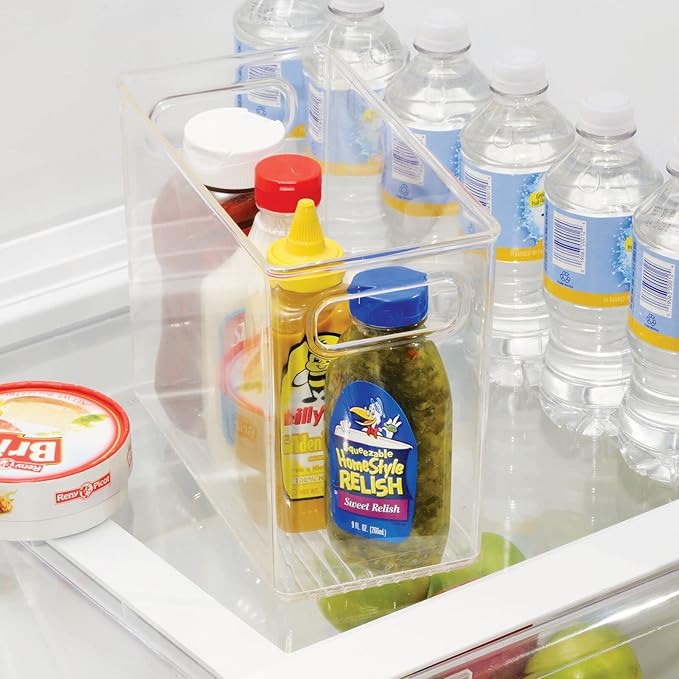 mDesign Plastic Modern Kitchen, Pantry Food Storage Container Bin w/ Handles - Cabinet, Fridge/Freezer, Countertop Organizer - Snacks/Drink/Appliances; Ligne Collection, Clear, 10x5x8 (Pack of 2)