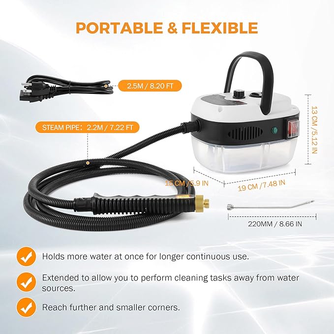 BEAMNOVA 2500W Car Steamer for Auto Detailing, High Pressure Handheld Steam Cleaner with Water Container, Portable Electric Steam Cleaning Machine
