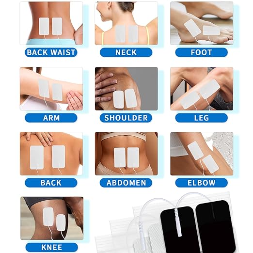 Extra Large TENS Unit Replacement Pads, 8-2" X 4", 4-4" X 4"，Multiple Sizes TENS Unit Pads with Pad Holder, Reusable and Self-Adhesive Electrodes Pads